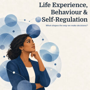 Illustration of a thoughtful South Asian woman surrounded by interconnected blue spheres representing influences on boardroom decision-making.
